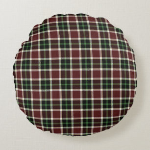 Dark Burgundy Green White Tartan Plaid Pattern Round Cushion