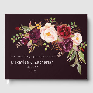 Dark Burgundy Marsala and Blush Floral Guest Book