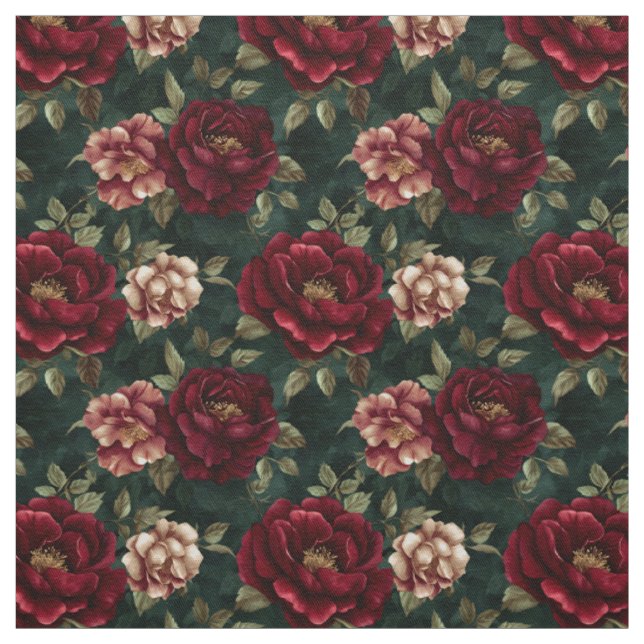 Dark Burgundy Peony Floral Fabric (Swatch)