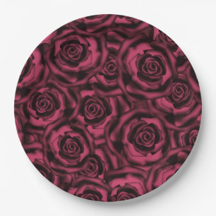 Dark Burgundy roses . Paper Plate