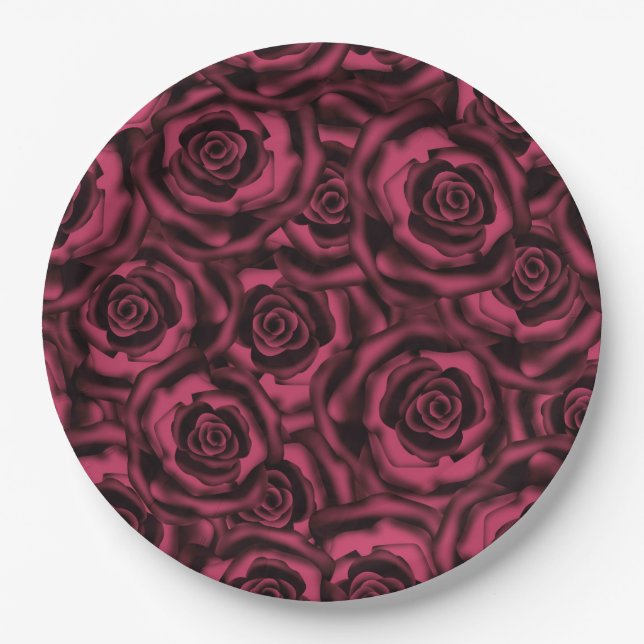 Dark Burgundy roses . Paper Plate (Front)
