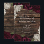 Dark Burgundy Roses Rustic Cream Lace Wedding Invitation<br><div class="desc">Customise any way you want.</div>