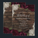 Dark Burgundy Roses Rustic Cream Lace Wedding Invitation<br><div class="desc">Customise any way you want.</div>