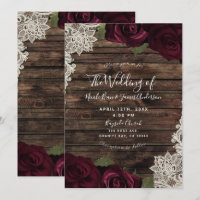 Dark Burgundy Roses Rustic Cream Lace Wedding