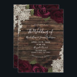 Dark Burgundy Roses Rustic Cream Lace Wedding Invitation<br><div class="desc">Customise any way you want.</div>