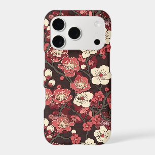 Dark Burgundy Sakura Floral Coral Blossom Pattern