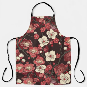Dark Burgundy Sakura Floral Coral Blossom Pattern Apron