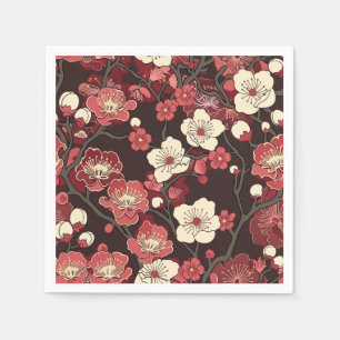 Dark Burgundy Sakura Floral Coral Blossom Pattern Napkin