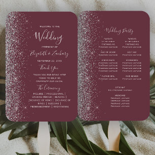 Dark Burgundy Silver Glitter Edge Wedding Program Hand Fan