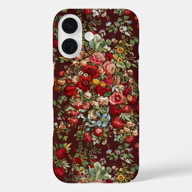 Dark Burgundy Victorian Rose Floral Ribbon Pattern Case-Mate iPhone Case (Back)