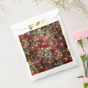 Dark Burgundy Victorian Rose Floral Ribbon Pattern Favour Bags