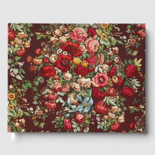 Dark Burgundy Victorian Rose Floral Ribbon Pattern Guest Book