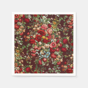Dark Burgundy Victorian Rose Floral Ribbon Pattern Napkin