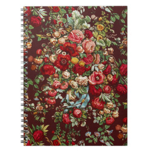 Dark Burgundy Victorian Rose Floral Ribbon Pattern Notebook