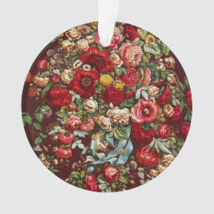 Dark Burgundy Victorian Rose Floral Ribbon Pattern Ornament