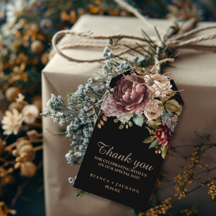 Dark Burgundy Watercolor Floral Wedding favour  Gift Tags