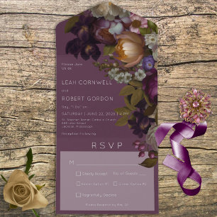 Dark Burgundy Wine Gothic Floral Dinner All In One Invitation