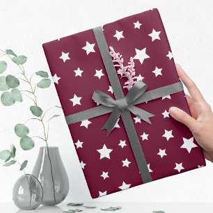 Dark Burgundy With Star Pattern Wrapping Paper