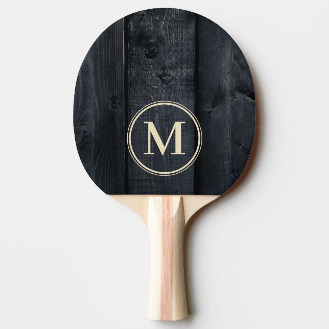 Dark Burnt Wood Monogram Ping Pong Paddle (Back)