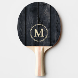 Dark Burnt Wood Monogram Ping Pong Paddle