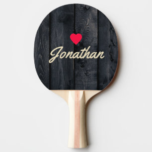 Dark Burnt Wood Vintage Heart Signature Ping Pong Paddle