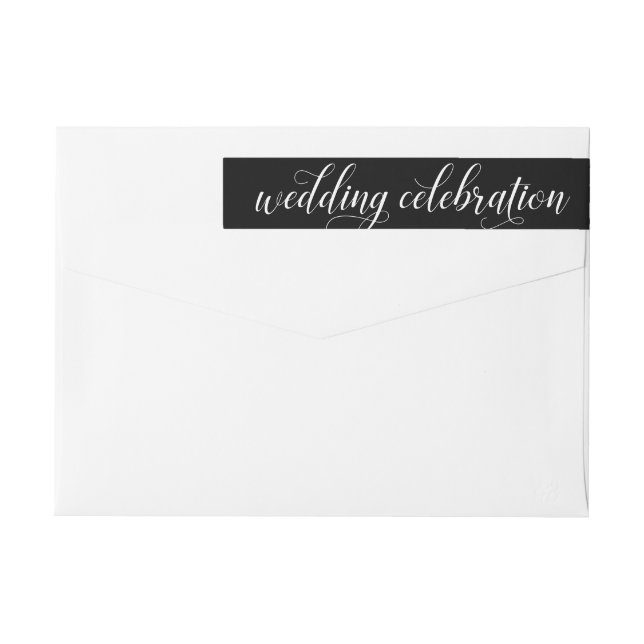 Dark Calligraphy Script Wedding Celebration Wrap Around Label (Back)