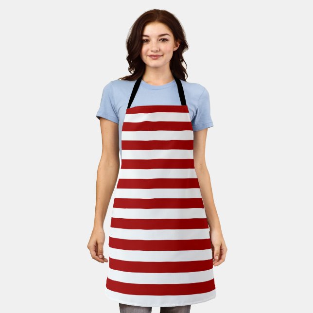 Dark Candy Apple Red and White Stripes Apron (Worn)