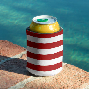 Dark Candy Apple Red and White Stripes Can Cooler