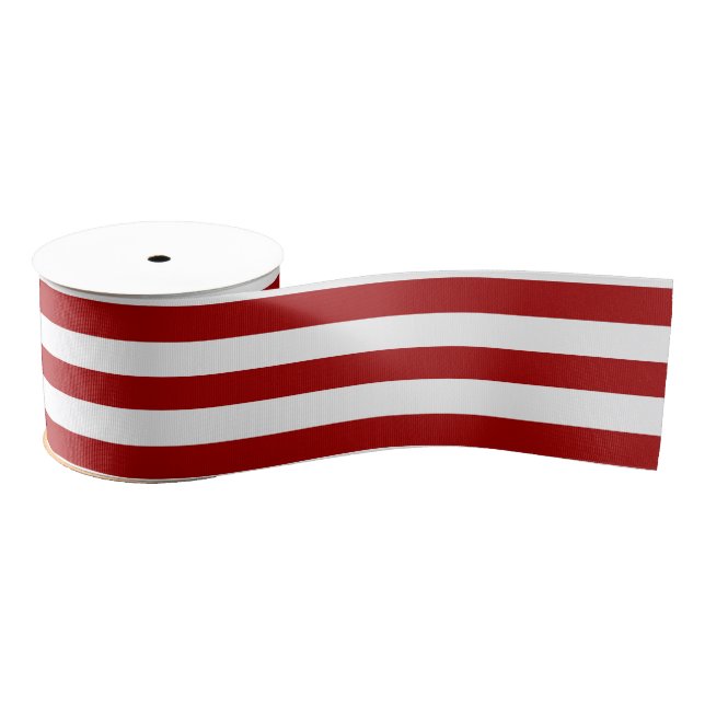 Dark Candy Apple Red and White Stripes Grosgrain Ribbon (Spool)