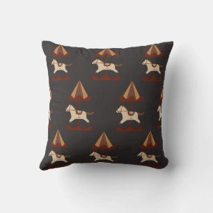 Dark Carousel Horse Pattern Throw Pillow