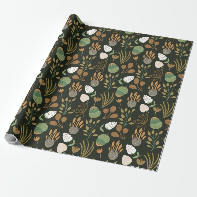 Dark Carrots And Nuts Pattern Wrapping Paper (Unrolled)