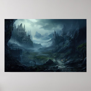 Dark Castle Landscape — Fantasy Gothic Fortress Wa Poster