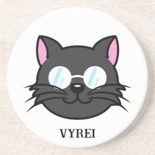 Dark Cat Black Cat Grey Cat Wearing Glasses Coaster