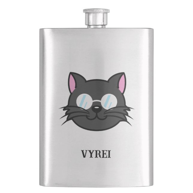 Dark Cat Black Cat Grey Cat Wearing Glasses Hip Flask (Front)