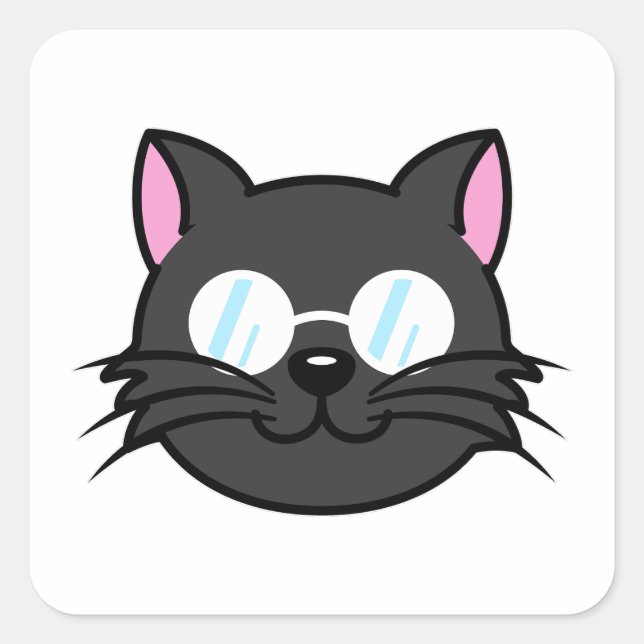 Dark Cat Black Cat Grey Cat Wearing Glasses Square Sticker (Front)