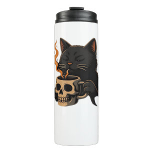 Dark Cat Coffee With Skull Mug Oversized T-Shirt
