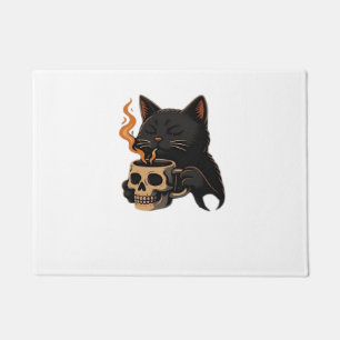 Dark Cat Coffee With Skull Mug Oversized T-Shirt Doormat