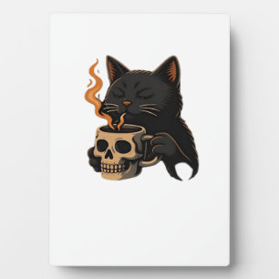 Dark Cat Coffee With Skull Mug Oversized T-Shirt Plaque
