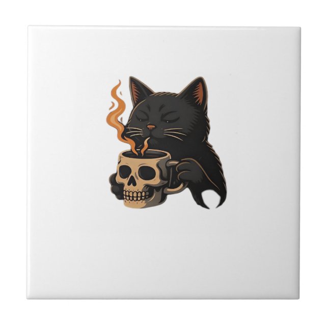 Dark Cat Coffee With Skull Mug Oversized T-Shirt Tile (Front)