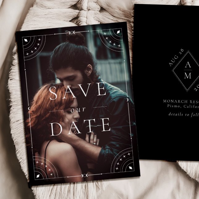 Dark Celestial Moon & Stars Save Date Invitation (Creator Uploaded)
