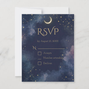 Dark Celestial RSVP Card   Crescent Moon & QR Code