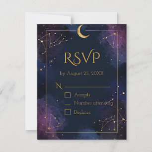  Dark Celestial RSVP Card   Purple & Navy Clouds