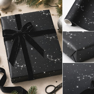 Dark Celestial Silver Constellation Stars Wrapping Paper