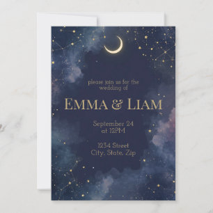 Dark Celestial Wedding Invitation Crescent Moon
