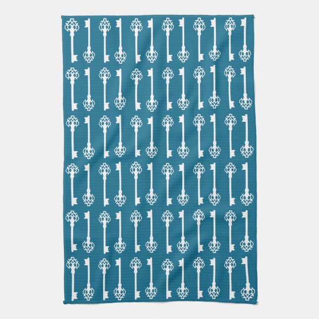 Dark Cerulean Victorian Keys Tea Towel (Vertical)