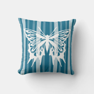 Dark Cerulean Victorian Stripe with Butterfly Cushion