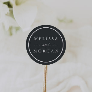 Dark Charcoal and White Personalised Wedding Classic Round Sticker