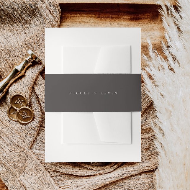 Dark Charcoal Brown Personalised Wedding Invitation Belly Band (Creator Uploaded)