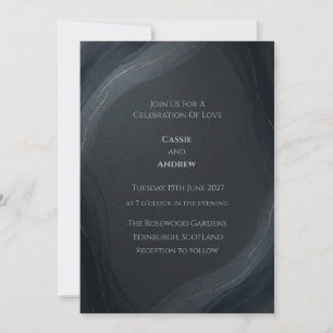 Dark Charcoal Gold Marbled Swirl Wedding Invitation