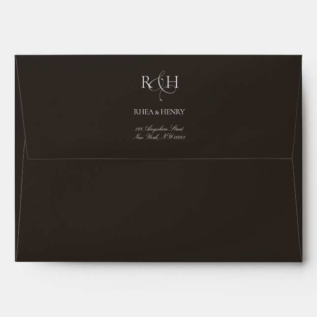 Dark Charcoal Monogram Return Address Wedding Envelope (Back (Top Flap))